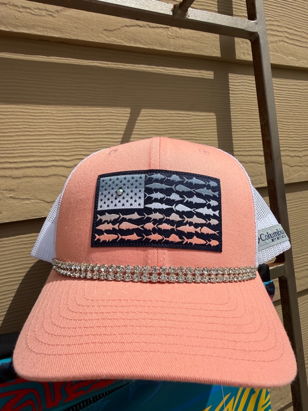 Columbia PFG Coral Fish Flag Trucker Hat custom @blingqueendee